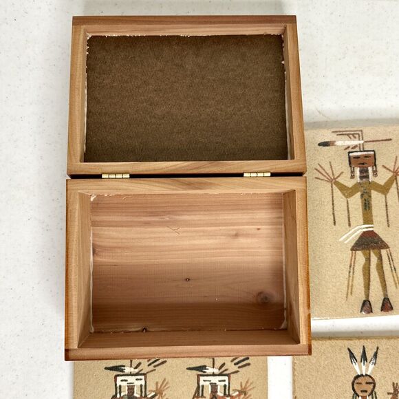 Set Of 3 Navajo Sand Painting Art 5 x 7 Signed designed Cedar Box - Picture 11 of 13